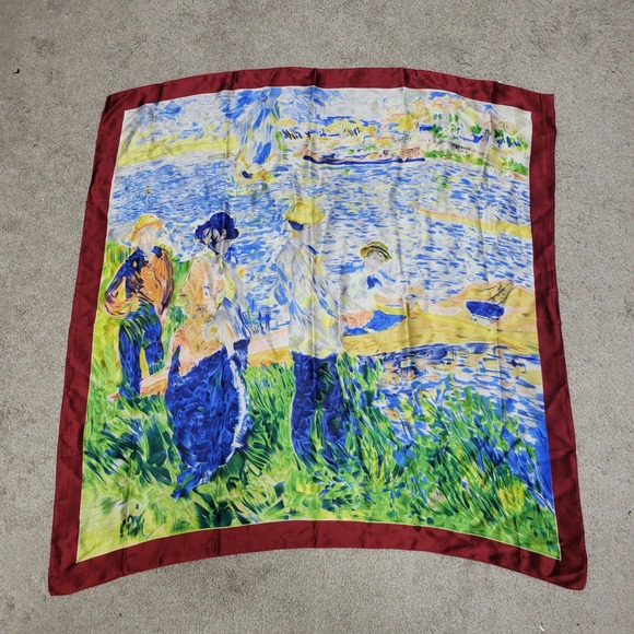 None Accessories - Oarsmen at Chatou 100%‎ Silk Fine Art Scarf Auguste Renoir 34x34 Square